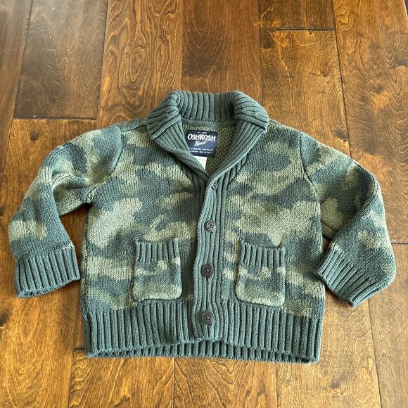 Oshkosh Boys 24 Month Cardigan Sweater Green Camo Grandpa Chunky Knit - Picture 1 of 6